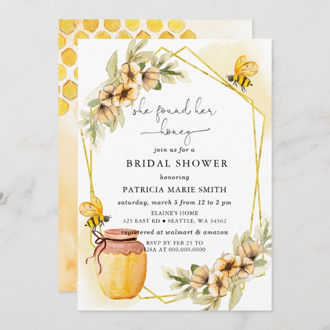 She Found Her Honey Floral Bee Bridal Shower Invitation (Front/Back)