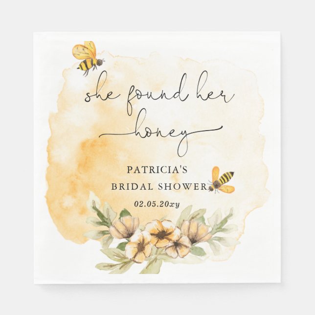 She Found Her Honey Floral Bee Bridal Shower Napkin (Front)