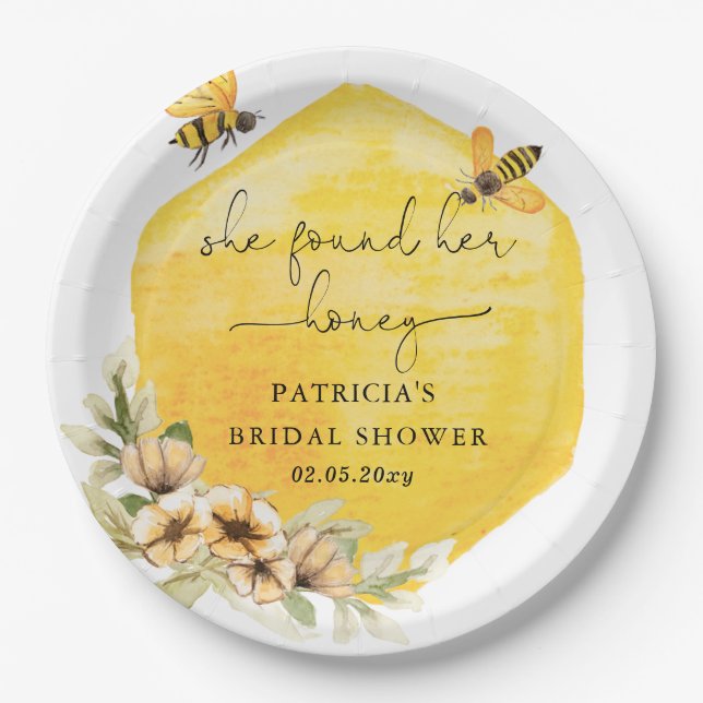 She Found Her Honey Floral Bee Bridal Shower Paper Plate (Front)