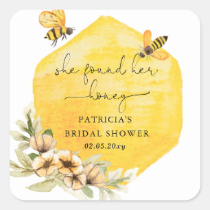 She Found Her Honey Floral Bee Bridal Shower Square Sticker