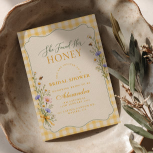 She Found Her Honey Gingham Wildflower Invitation