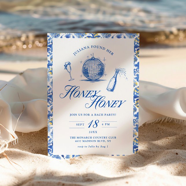 She Found Her Honey Honey Blue Greece Bachelorette Invitation (Creator Uploaded)