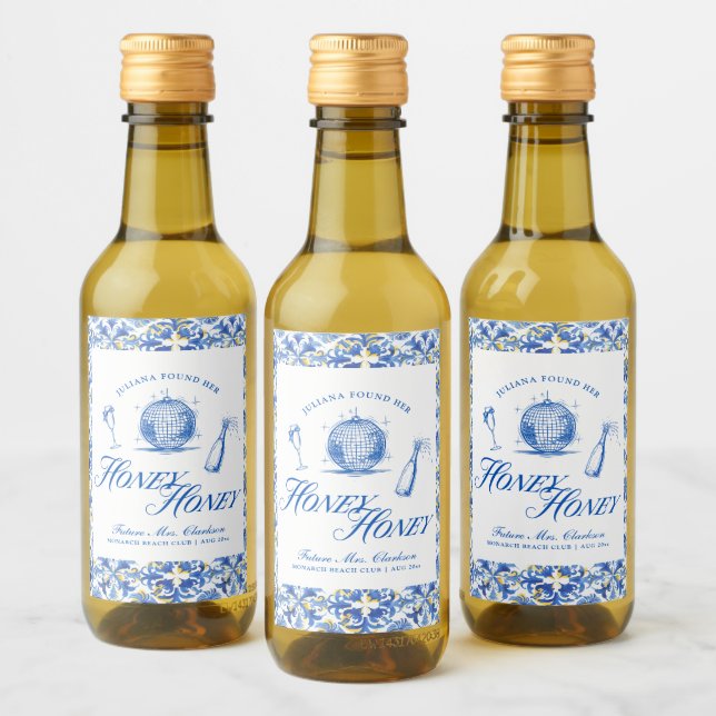 She Found Her Honey Honey Blue Greece Bachelorette Wine Label (Bottles)
