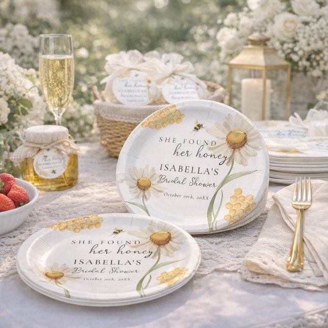 She Found Her Honey Personalized Bee Bridal Shower Paper Plate (Creator Uploaded)