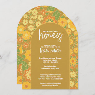 She Found Her Honey - Retro Flowers Bridal Shower Invitation