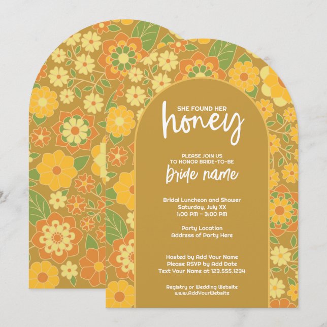 She Found Her Honey - Retro Flowers Bridal Shower Invitation (Front/Back)