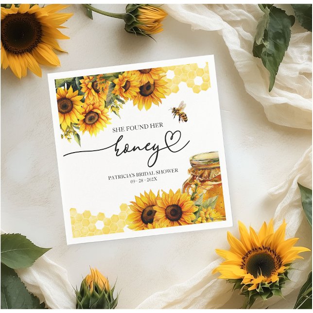 She Found Her Honey Sunflower Bridal Shower Napkin (Creator Uploaded)