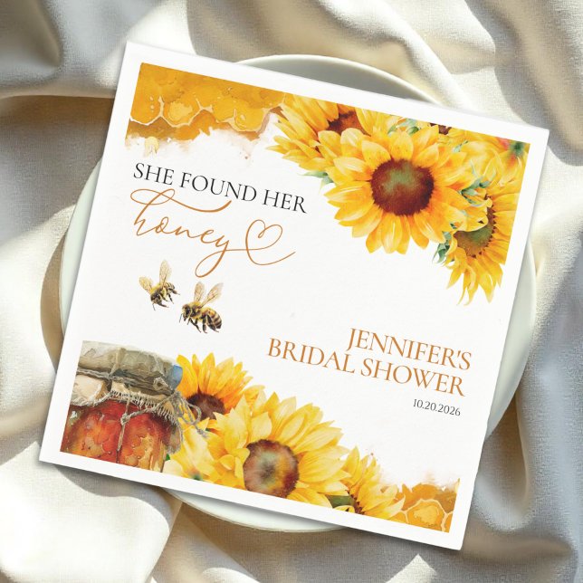 She Found Her Honey | Sunflower Bridal Shower Napkin (Creator Uploaded)