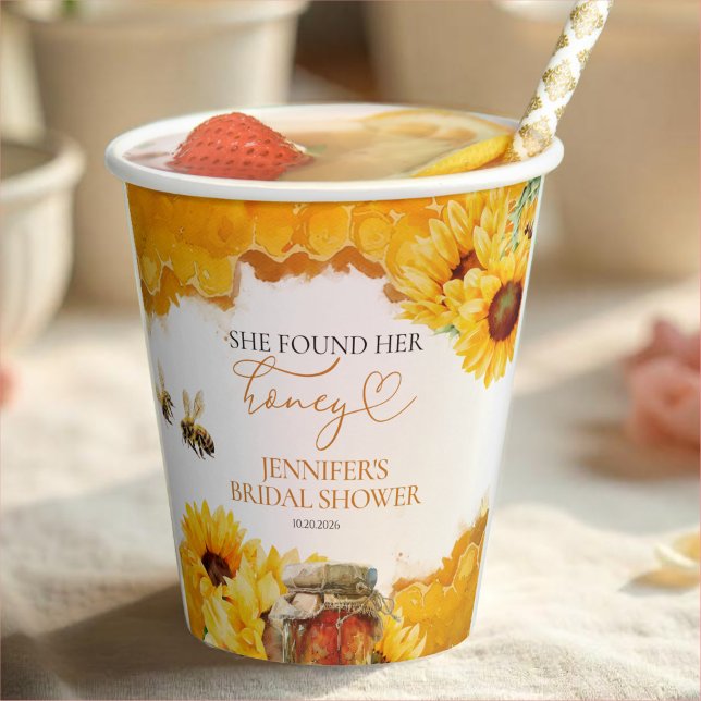 She Found Her Honey | Sunflower Bridal Shower Paper Cups (Creator Uploaded)