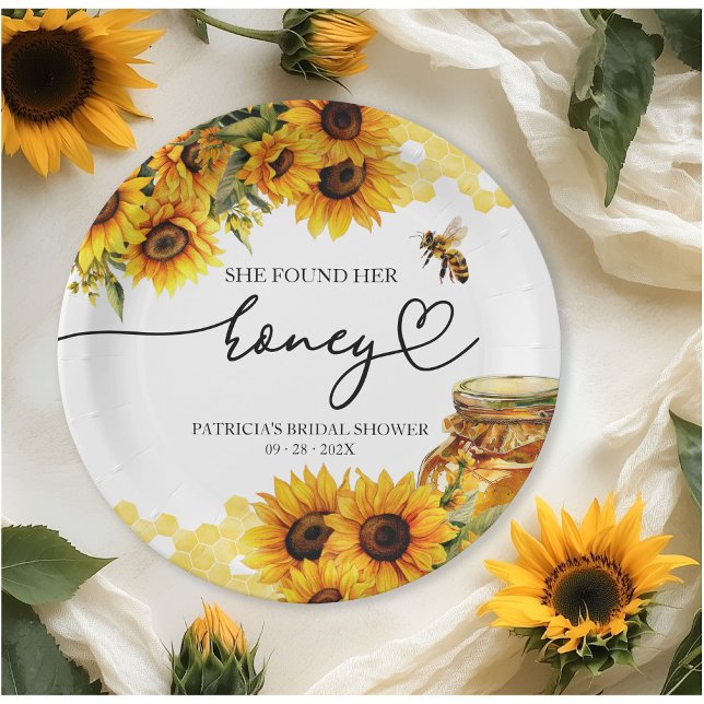 She Found Her Honey Sunflower Bridal Shower Paper Plate (Creator Uploaded)