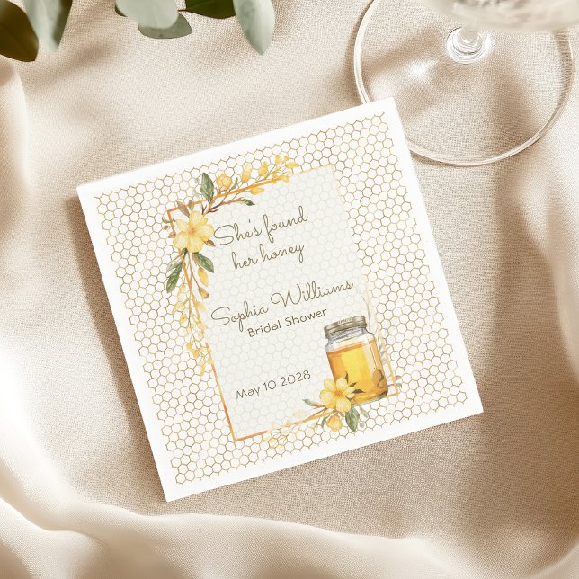 She Found Her Honey Yellow Floral Bridal Shower Napkin (Creator Uploaded)