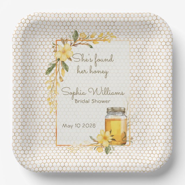 She Found Her Honey Yellow Floral Bridal Shower Paper Plate (Front)