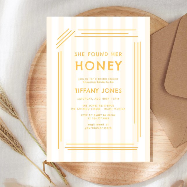 She Found Her Honey Yellow Stripes Bridal Shower Invitation (Creator Uploaded)