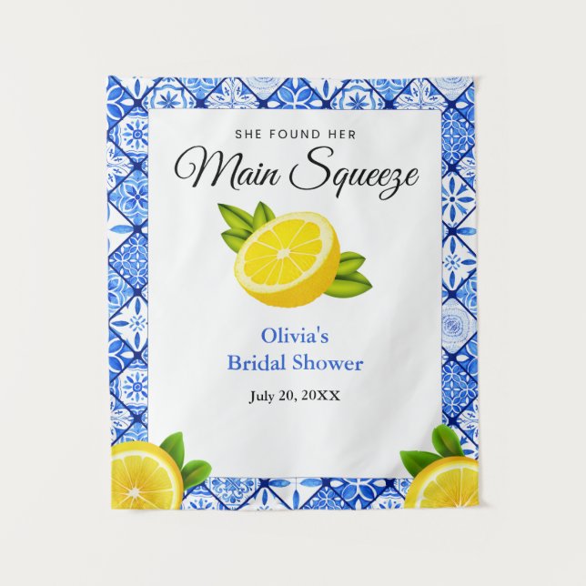 She Found Her Main Squeeze Bridal Shower Backdrop  Tapestry (Front)