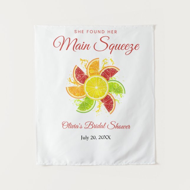 She Found Her Main Squeeze Bridal Shower Backdrop  Tapestry (Front)