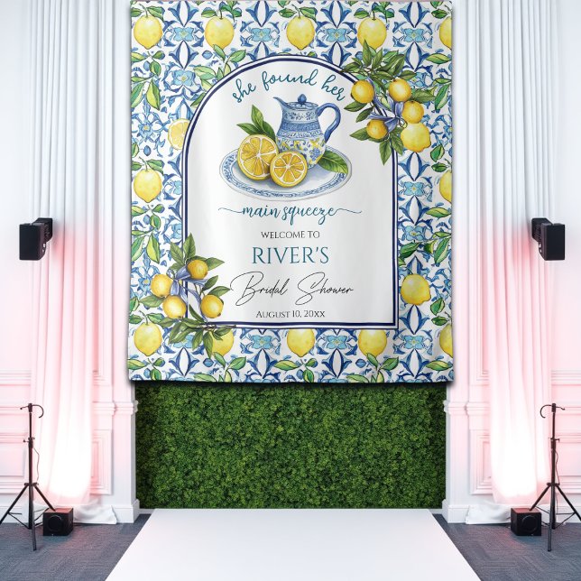 She Found Her Main Squeeze Bridal Shower Backdrop Tapestry (Creator Uploaded)