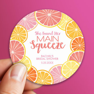 She Found Her Main Squeeze Bridal Shower Classic Round Sticker