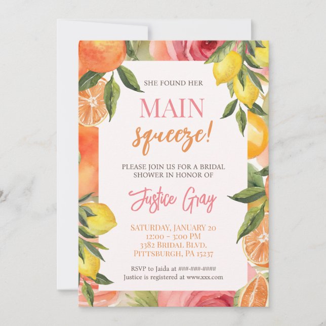 She Found Her Main Squeeze Bridal Shower Invitatio Invitation (Front)