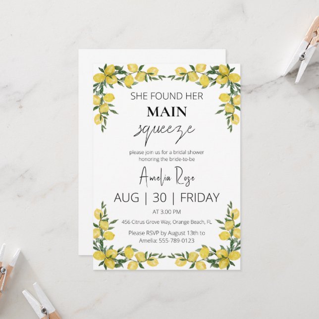 she found her main squeeze bridal shower invitation (Front/Back In Situ)
