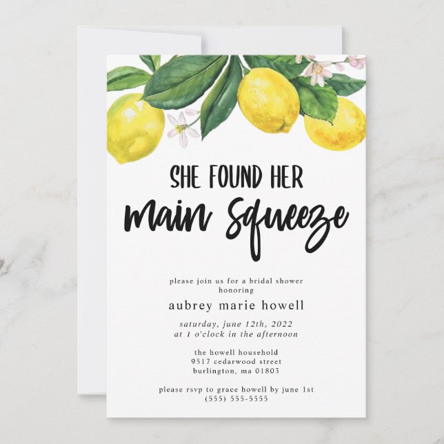 She Found Her Main Squeeze Bridal Shower Invitation (Front)