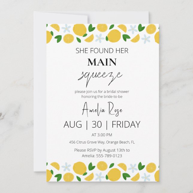 she found her main squeeze bridal shower invitation (Front)
