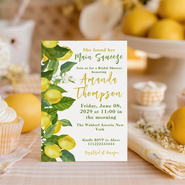 She Found Her Main Squeeze Bridal Shower Lemon Invitation (Creator Uploaded)