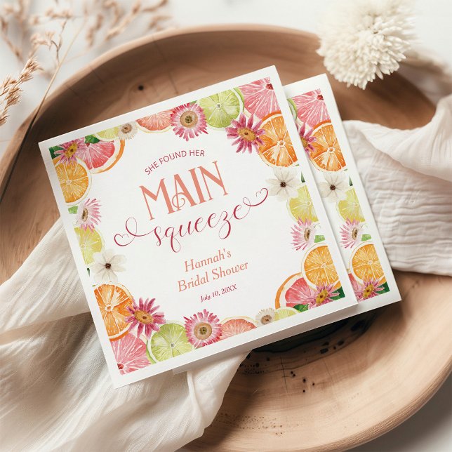 She Found Her Main Squeeze Bridal Shower Napkin (Creator Uploaded)