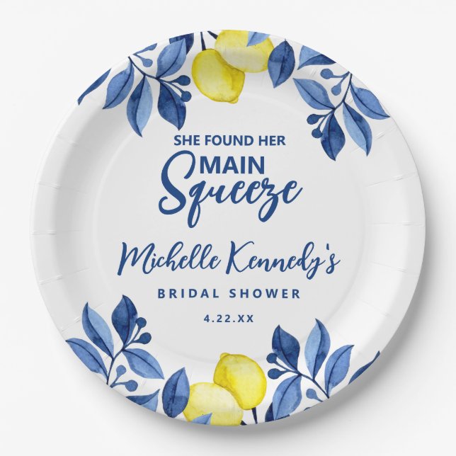 She Found Her Main Squeeze Bridal Shower  Paper Plate (Front)