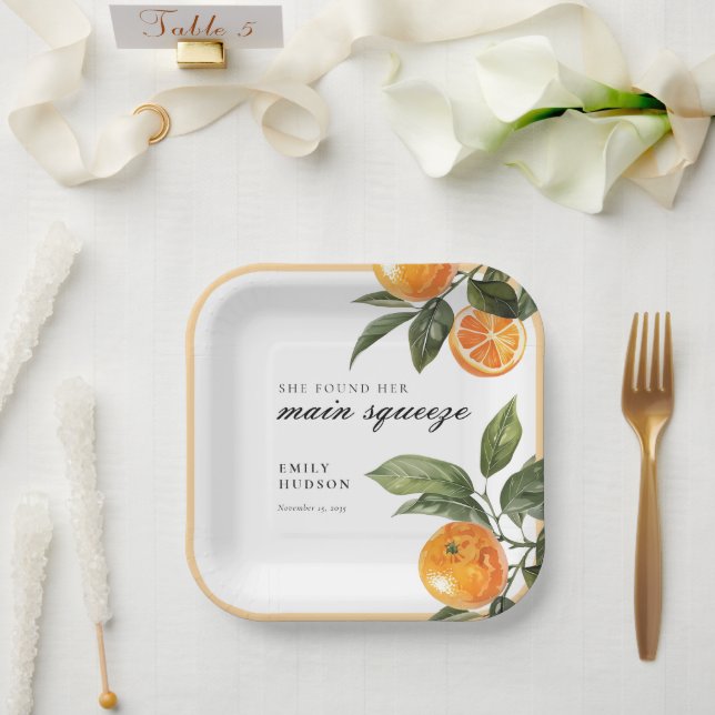 She Found Her Main Squeeze Bridal Shower Paper Plate (Wedding)