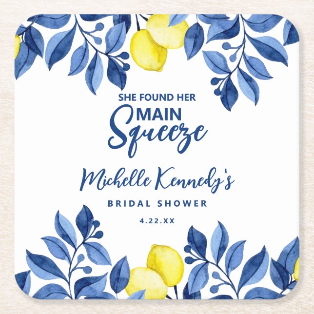 She Found Her Main Squeeze Bridal Shower  Square Paper Coaster (Front)