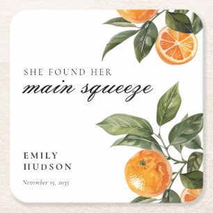 She Found Her Main Squeeze Bridal Shower Square Paper Coaster