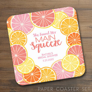 She Found Her Main Squeeze Bridal Shower Square Paper Coaster