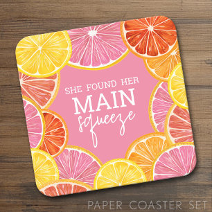 She Found Her Main Squeeze Bridal Shower Square Paper Coaster