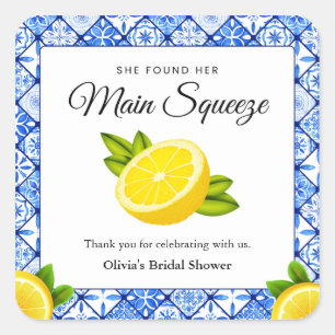 She Found Her Main Squeeze Bridal Shower Square Sticker