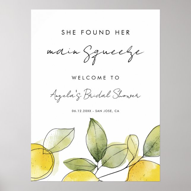 She Found Her Main Squeeze Bridal Shower Welcome Poster (Front)