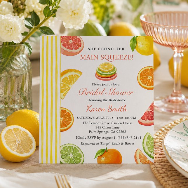 She Found Her Main Squeeze Citrus Bridal Shower Invitation (She found her Main Squeeze Bridal Shower Invitation)