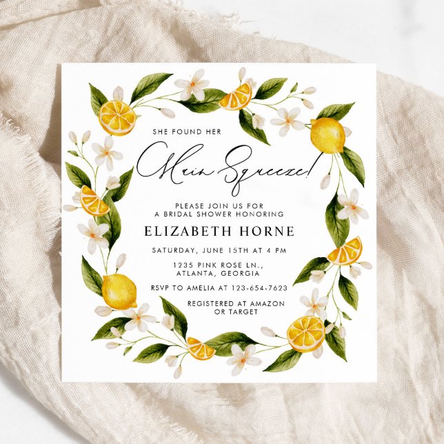 She Found Her Main Squeeze Citrus Bridal Shower  Invitation (Creator Uploaded)