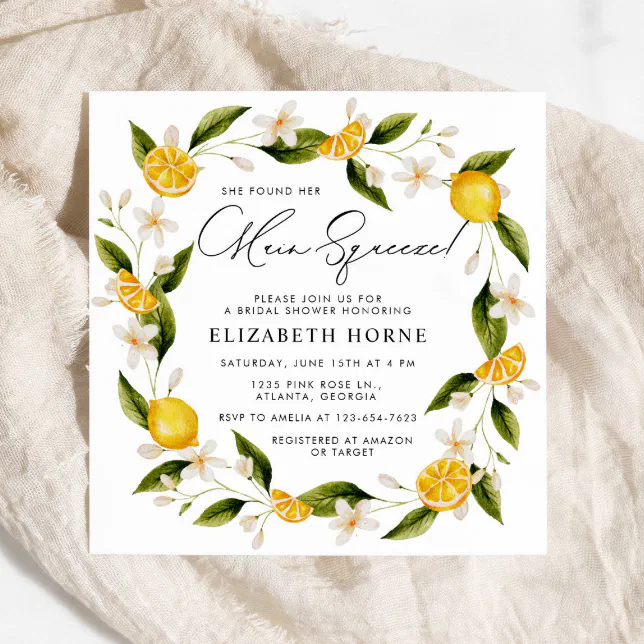 She Found Her Main Squeeze Citrus Bridal Shower Invitation | Zazzle