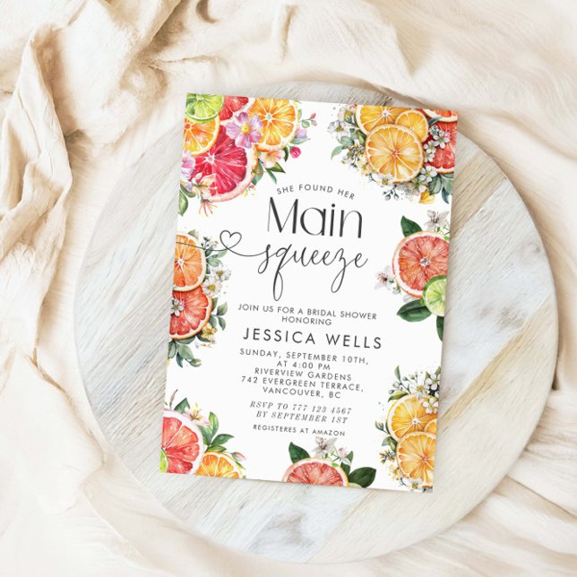 She Found Her Main Squeeze Citrus Bridal Shower  Invitation (Creator Uploaded)