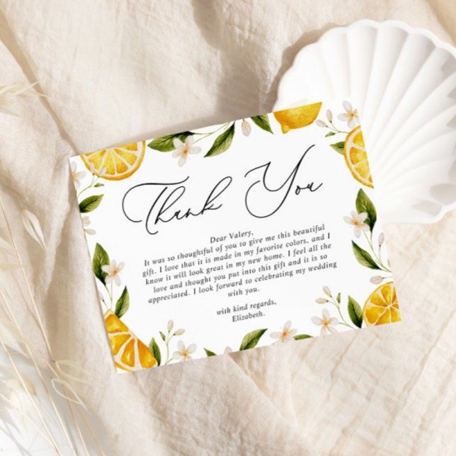 She Found Her Main Squeeze Citrus Bridal Shower Thank You Card (Creator Uploaded)