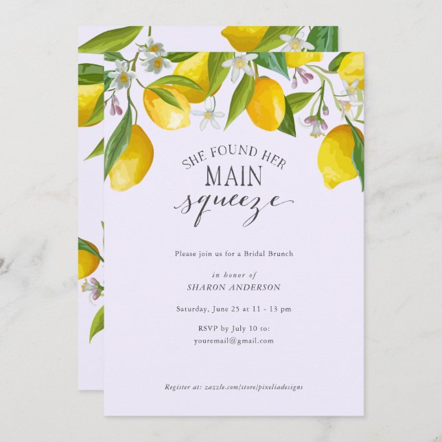 She found her main squeeze, Lemon Baby Shower  Inv Invitation (Front/Back)