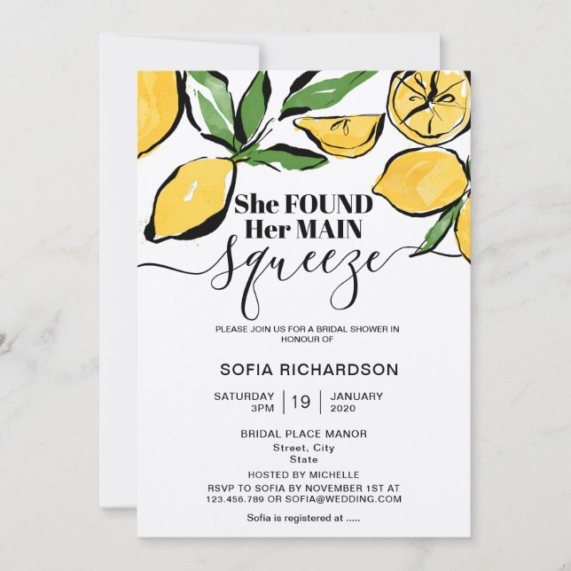 She found her main squeeze lemon BOHO SUMMER Invit Invitation (Front)