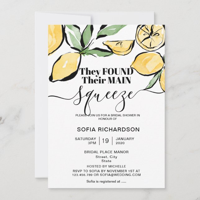 She found her main squeeze lemon BOHO SUMMER Invitation (Front)