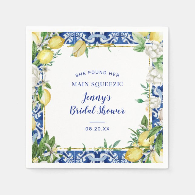 She Found Her Main Squeeze Lemon Bridal Showe Napkin (Front)