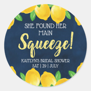 She Found Her Main Squeeze Lemon Bridal Shower Classic Round Sticker