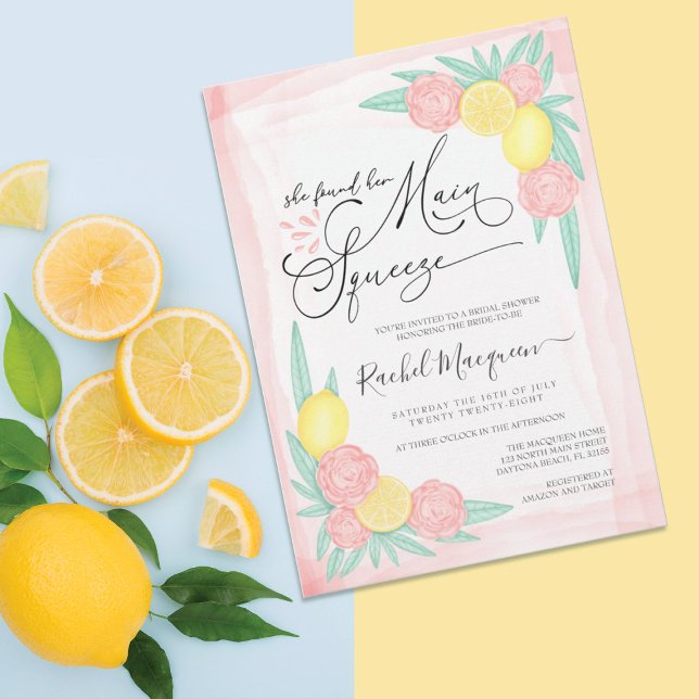 She Found Her Main Squeeze Lemon Bridal Shower Inv Invitation (Creator Uploaded)