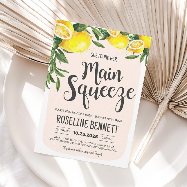 She Found Her Main Squeeze Lemon Bridal Shower Inv Invitation (Creator Uploaded)