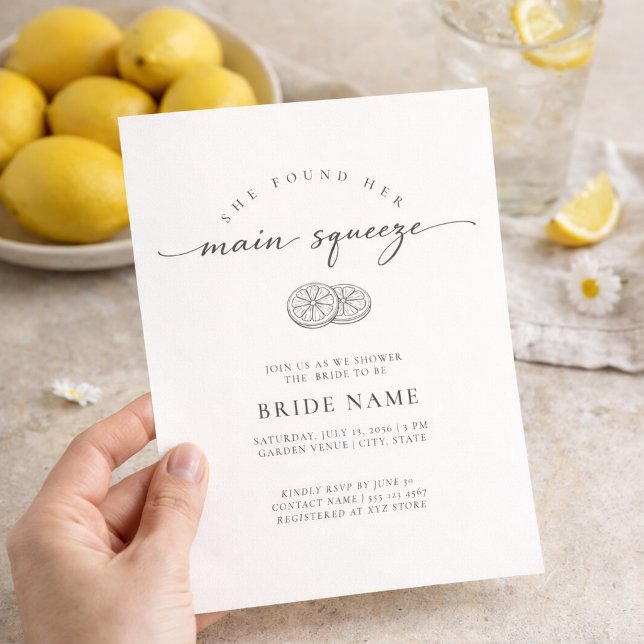 She Found Her Main Squeeze Lemon Bridal Shower Invitation (Creator Uploaded)