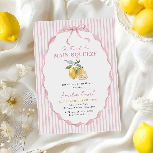 She Found Her Main Squeeze Lemon Bridal Shower Invitation (Creator Uploaded)