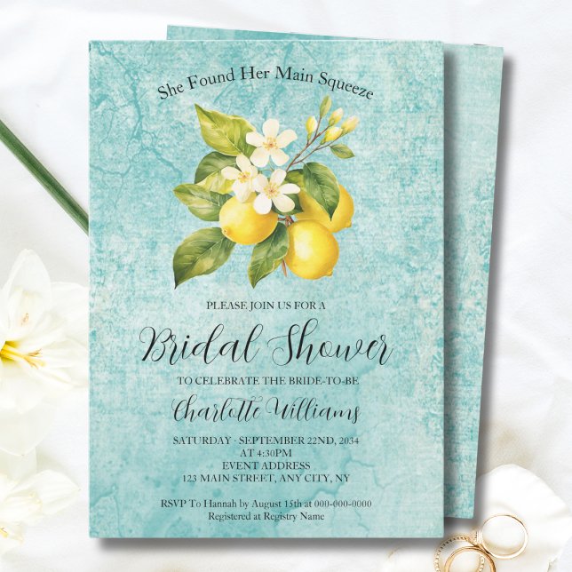 She Found Her Main Squeeze Lemon Bridal Shower Invitation (Found Her Main Squeeze Lemon Themed Bridal Shower Invitation
)